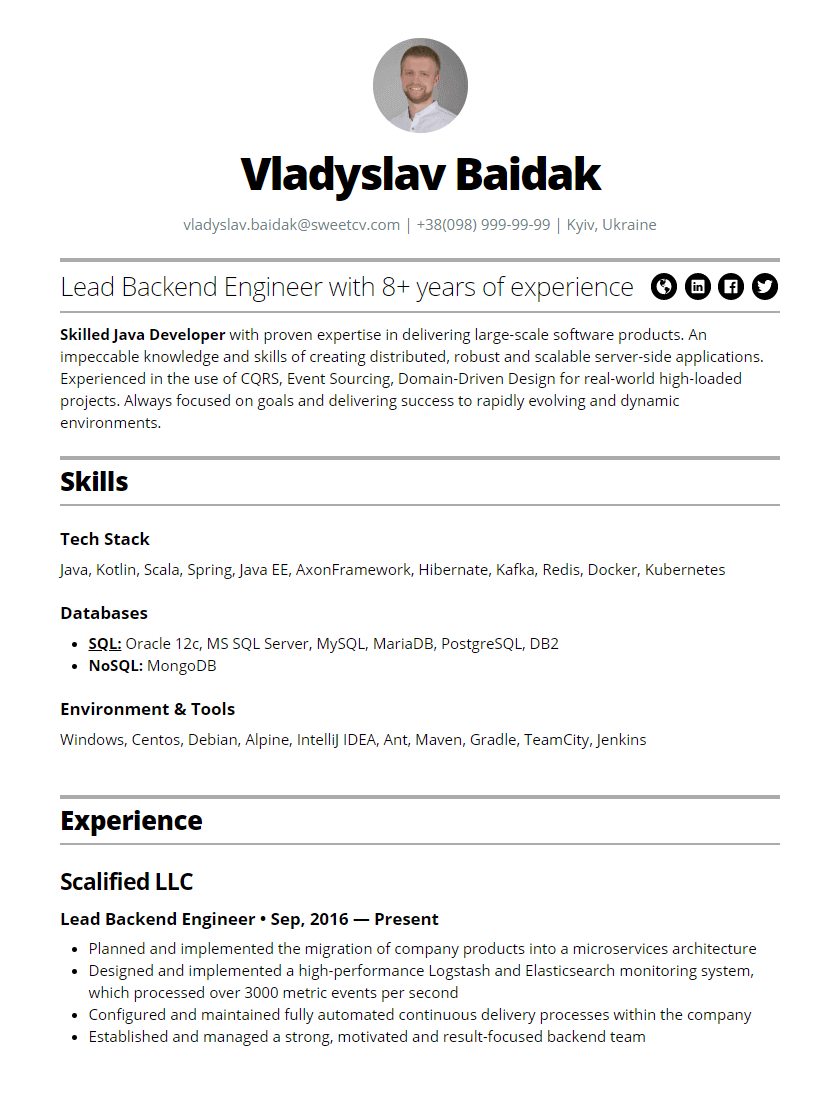 Microservices Developer Resume / 12 Of The Best Latex Cv ...