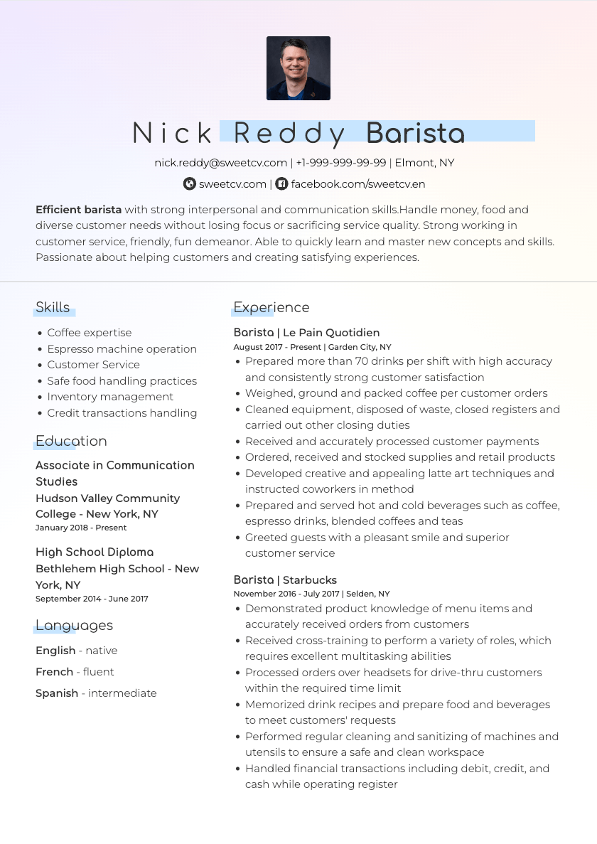 Starbucks Resume Sample