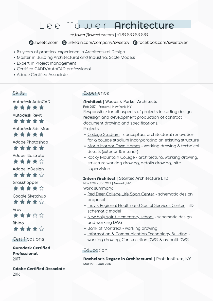 Architecture Resume Example & Architect CV Template