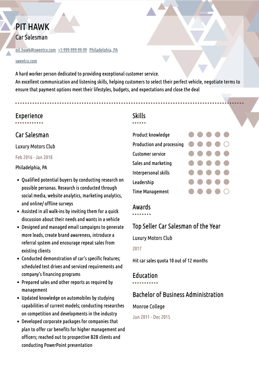 Salesman Cv Sample In Word Pdf