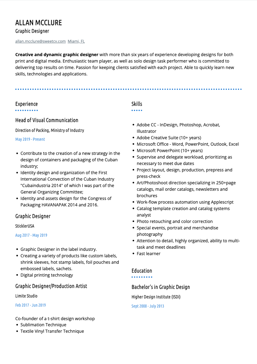 Graphic Designer Resume Example. Creative Resume Template