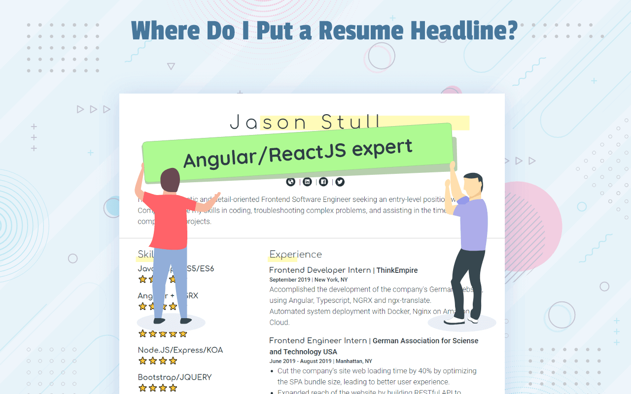 Where to put the resume headline?