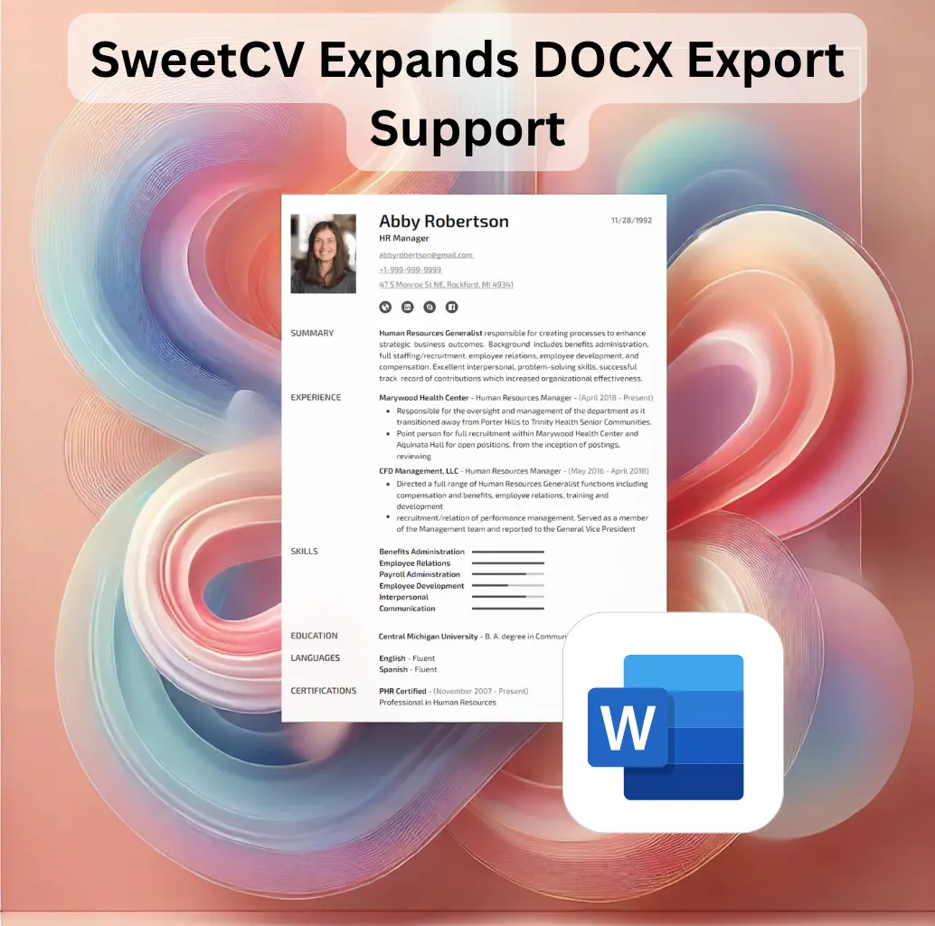 SweetCV Expands DOCX Export Support