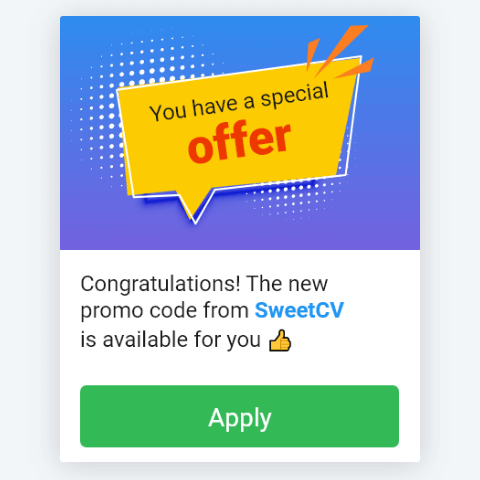 What does the notification about the SweetCV special offer look like?