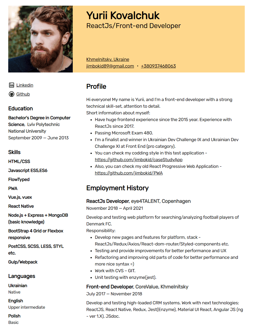 Resume template Mate