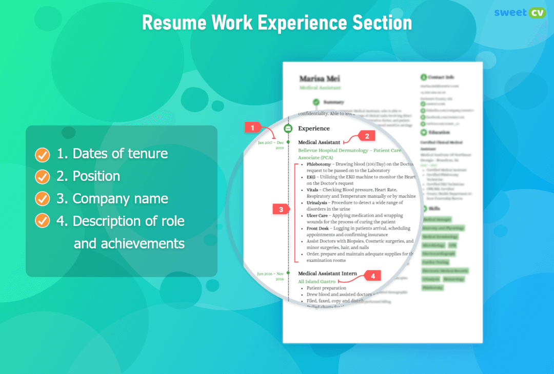 Structure de la section “Expérience professionnelle“ dans un CV